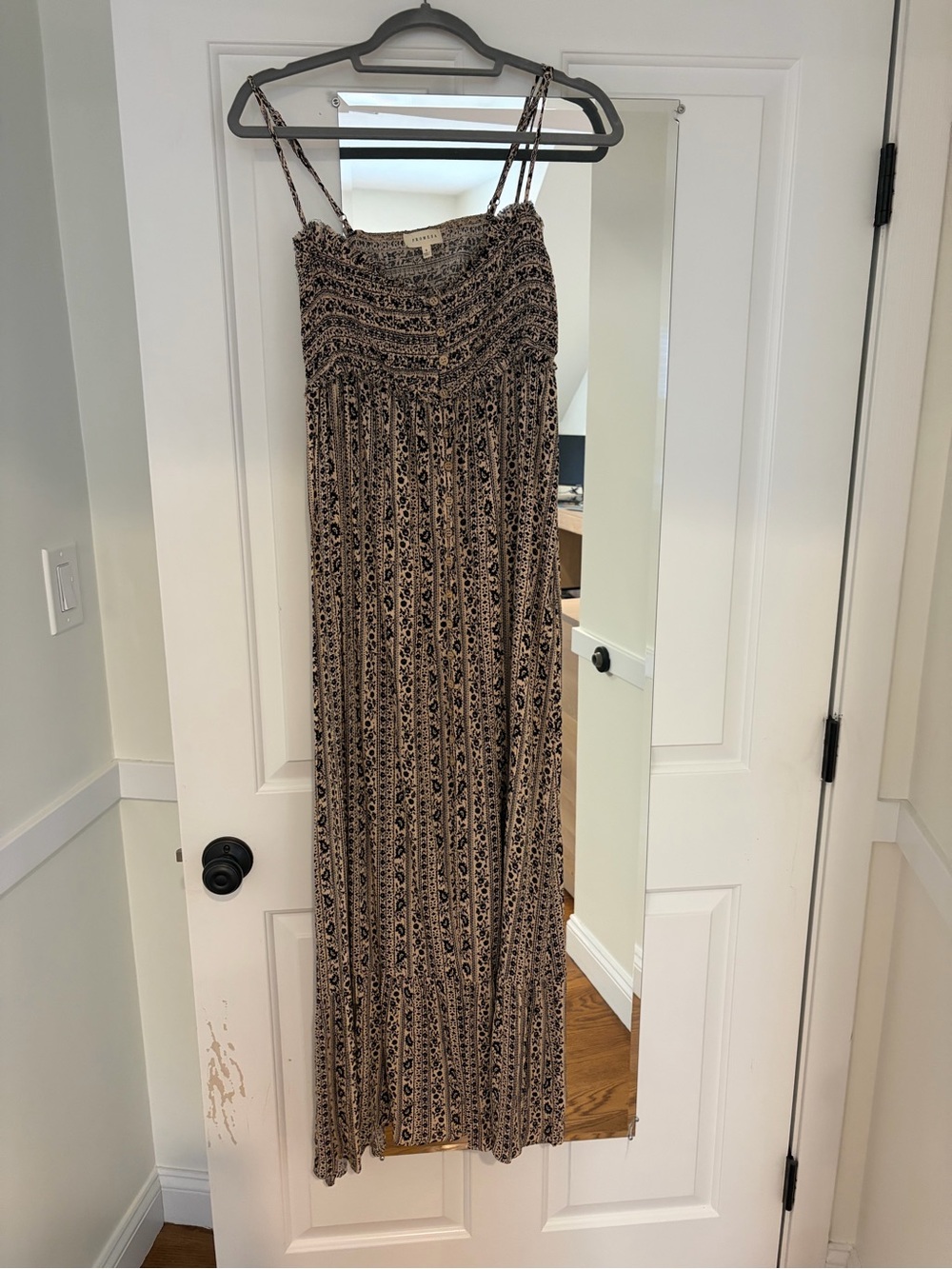Promesa Beige and Black Smocked Maxi Skirt
